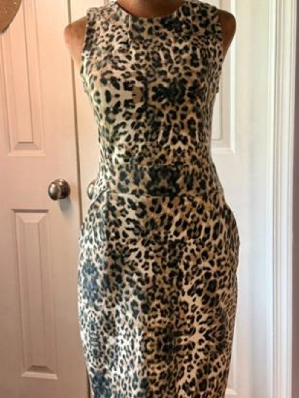 Zara Knit Leopard Animal Print Sheath Dress Sleeveless Pockets